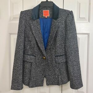 ModCloth Properly Polished Navy Tweed Velvet Trim Blazer Size Large